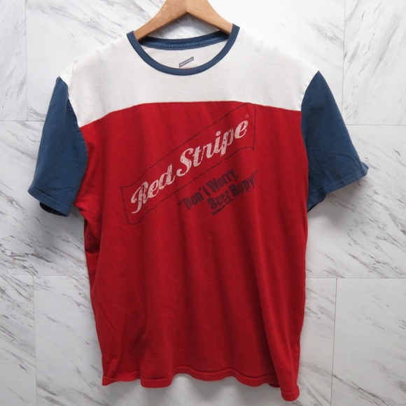 Red Stripe Beer Happy XL T-Shirt - Picture 1 of 6